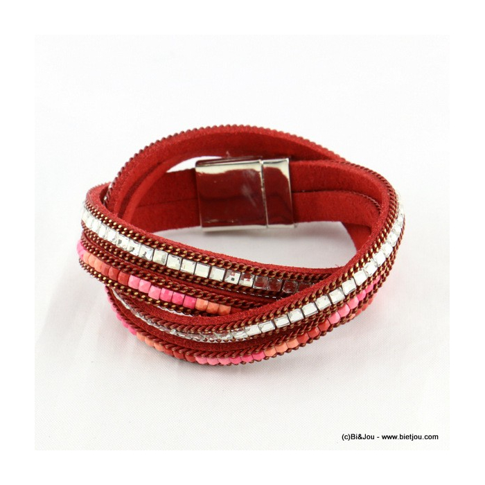 bracelet simili-cuir multi-tours aimanté 0216537 rouge bordeaux