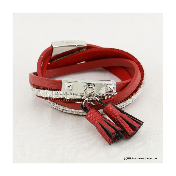 bracelet multi-tours simili-cuir aimanté pompon tassel 0216554 bracelet multi-tours simili-cuir aimanté pompon tassel 0216554