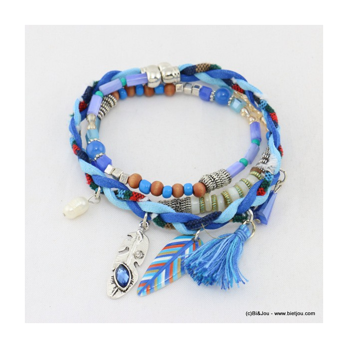 collier-bracelet 2en1 élastique pompon 0117100 bleu