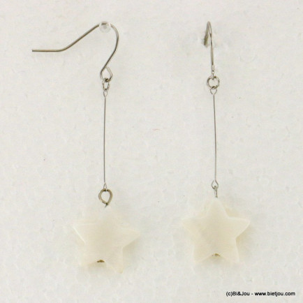 boucles d'oreilles pendante coquillage naturel étoile fermoir crochet 0317091 blanc