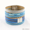 bracelet manchette CUIR véritable et simili-cuir glitter fermoir aimanté 0217201 bleu foncé