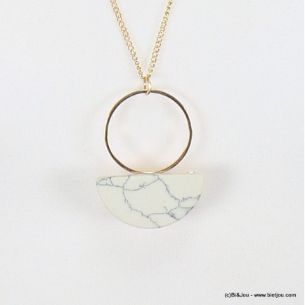 collier minimaliste anneau métallique demi-lune effet marbré 0117305 bleu turquoise