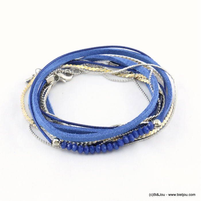 bracelet multi-rangs façon-daim 50cm 0217173 bleu