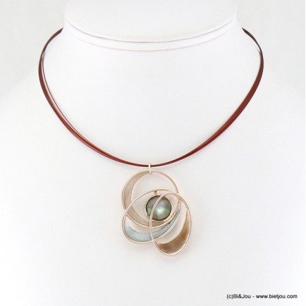 collier vintage pendentif ellipse émail 0117515 marron