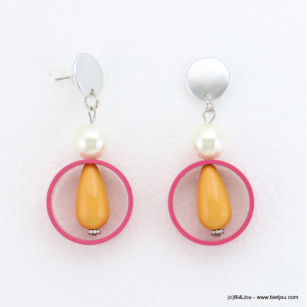 boucles d'oreilles géométrique résine colorée imitation perle 0318115 fushia