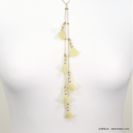 collier pompon tassel tissu en cascade chaîne fine 0118228 naturel/beige