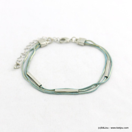 bracelet multi-brins chaîne maille serpent bicolore tubes métal 0218067 bleu