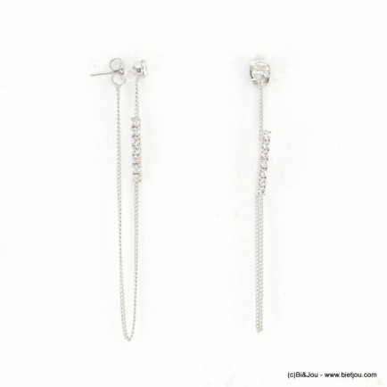 boucles d'oreilles double-face chaîne fine strass femme 0318174 argenté