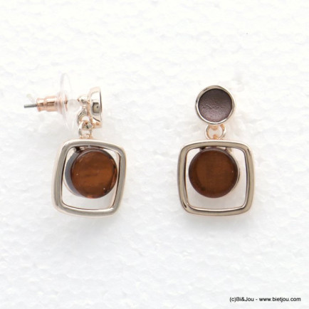 boucles d'oreilles géométrique pièce résine colorée 0318528 marron
