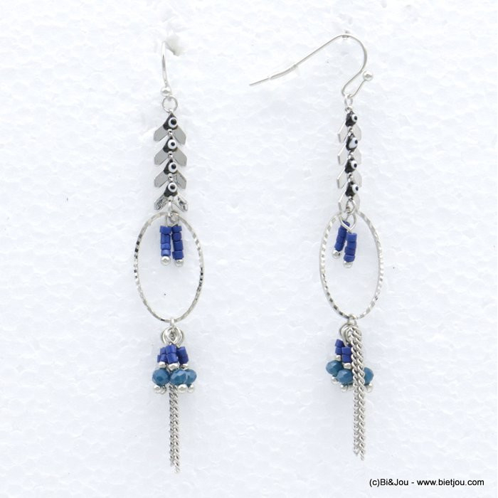 boucles d'oreilles chevron métal cristal oeil grec 0318501 bleu foncé