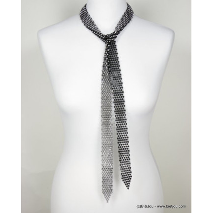 Collier cravate longue à nouer tissu strass 0118605-noir
