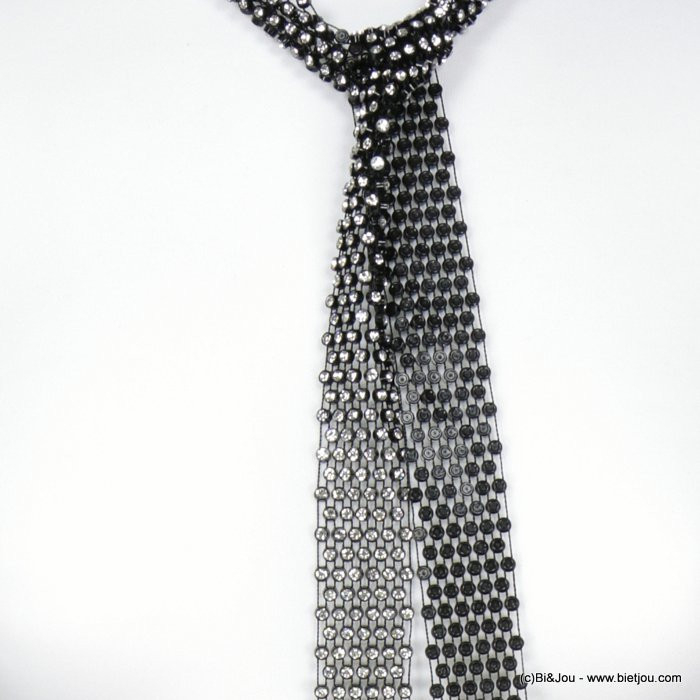 collier cravate à nouer strass 0118605 noir