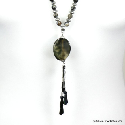 sautoir femme pendentif pierre naturelle cristal coloré 0118537 noir