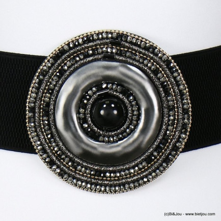 ceinture large élastique femme boucle boucle ronde antique métal cristal 0618523 noir