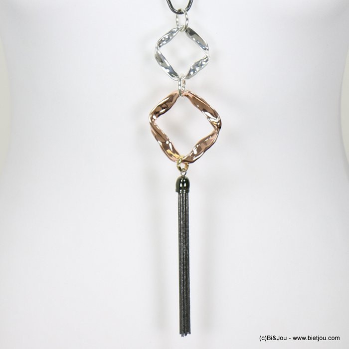 sautoir carrés métal bicolore pompon tassel chaîne maille serpent 0118636 canon de fusil sautoir carrés métal bicolore pompon tassel chaîne maille serpent 0118636 canon de fusil