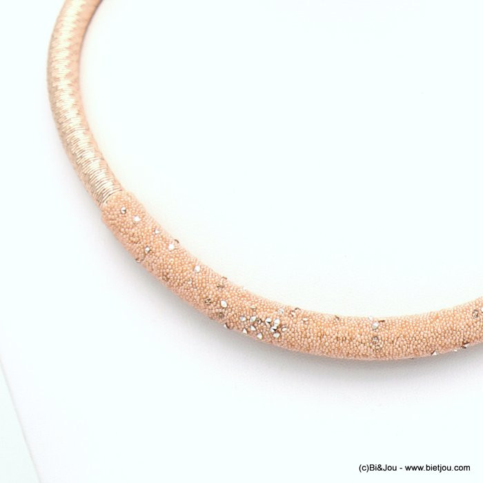 collier cordon épais fil métallisé tube strass 0118620 doré rose
