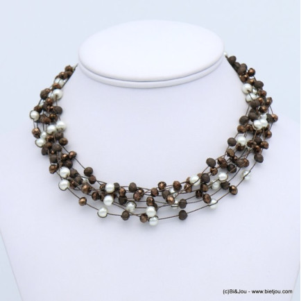 collier multi-brins cristal brillant mat imitation perle femme 0118656