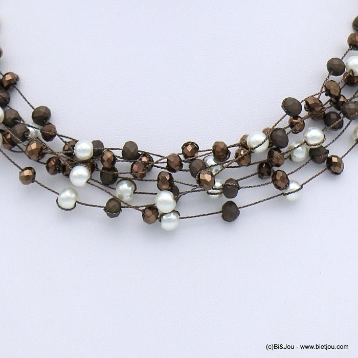 collier multi-brins cristal brillant mat imitation perle femme 0118656 marron collier multi-brins cristal brillant mat imitation perle femme 0118656 marron
