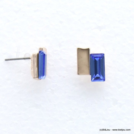 Puces d'oreilles géométriques en métal et cristal rectangulaire 0318635-bleu