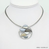collier pendentif rond demi-lunes résine émail coloré métal câbles multi-brins femme 0119037