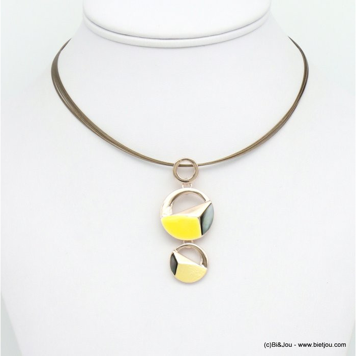 collier pendentif géométrique émail nacre métal câbles multi-brins femme 0119041