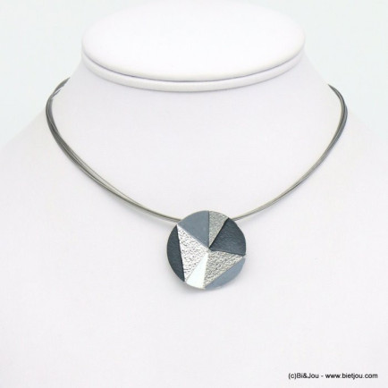 collier pendentif rond géométrique métal coloré câble multi-brins femme 0119042