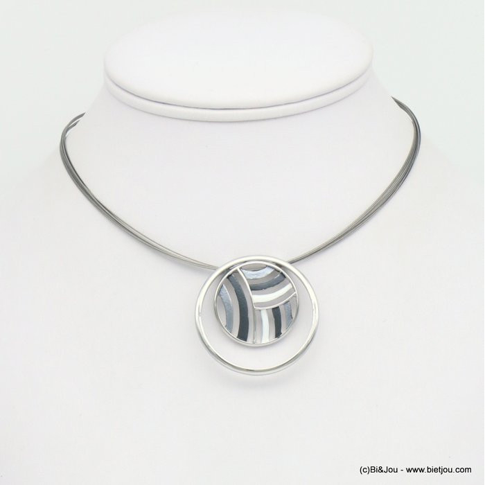 collier pendentif géométrique abstrait métal coloré câble multi-brins femme 0119046
