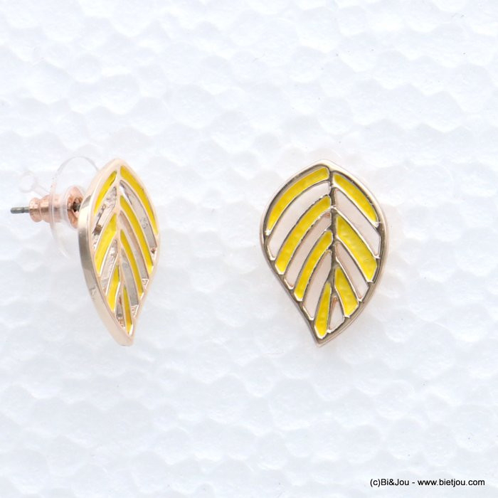boucles d'oreilles feuille fougère métal coloré femme 0319020 boucles d'oreilles feuille fougère métal coloré femme 0319020