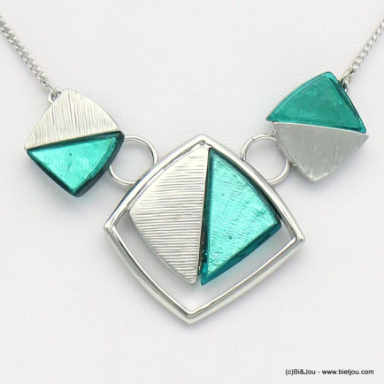 collier pendentif géométrique résine coloré métal femme 0119039 vert