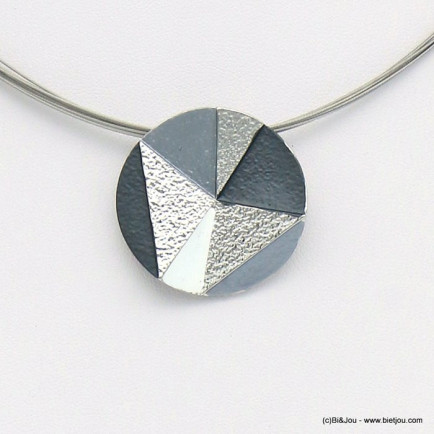 collier pendentif rond géométrique métal coloré câble multi-brins femme 0119042 gris clair