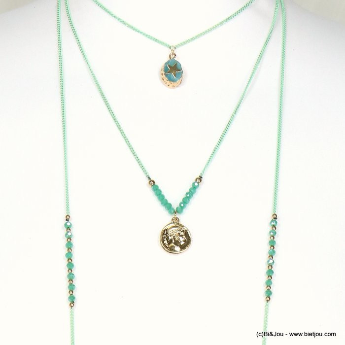 sautoir layering multi-niveaux médaillon étoile pompon perles rocaille femme 0119059 bleu turquoise