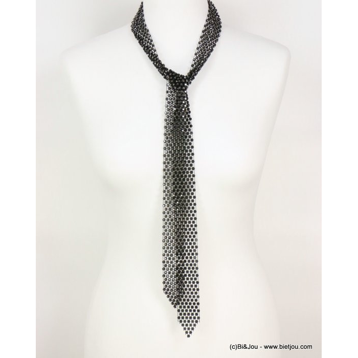Collier cravate longue à nouer tissu strass 0118605-anthracite