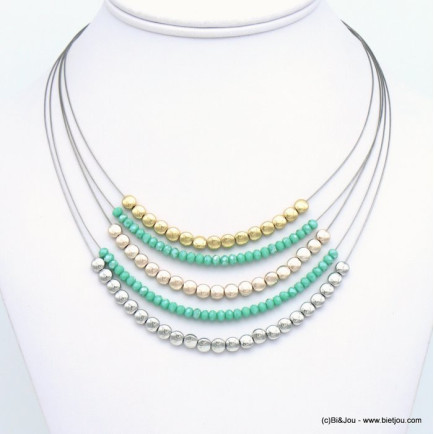 collier multi-rang pièces rondes métal cristal coloré cables fins 0119121