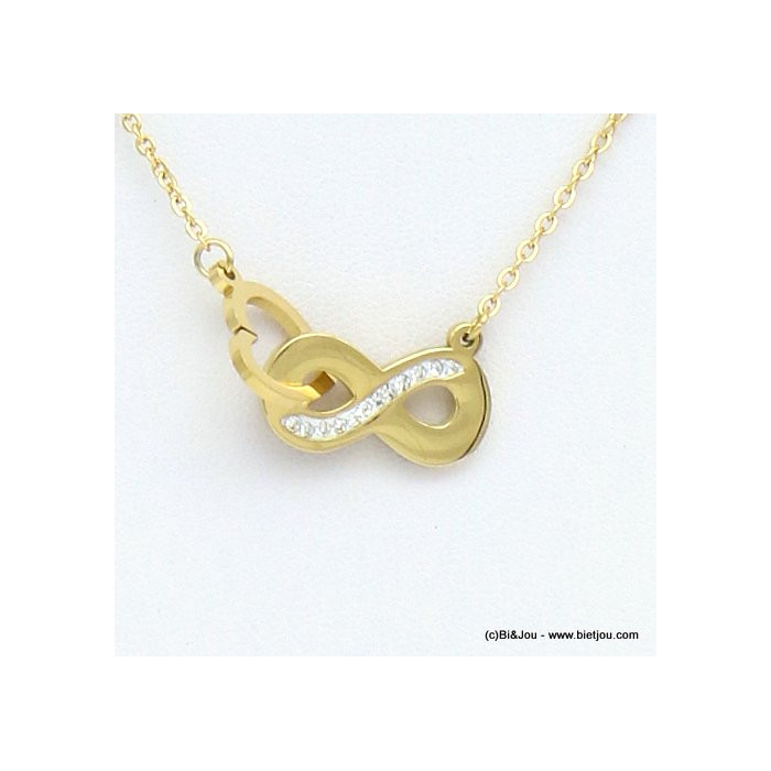 collier infini coeur entrelacé acier inoxydable strass 0119253 doré collier infini coeur entrelacé acier inoxydable strass 0119253 doré