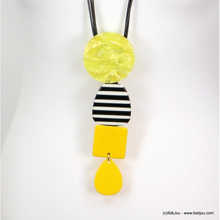 sautoir pendentif géométrique résine rayure coloré vintage 0119179 jaune