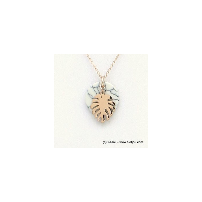collier feuille Monstera acier inoxydable pièce pierre effet marbré 0119176 doré rose collier feuille Monstera acier inoxydable pièce pierre effet marbré 0119176 doré rose