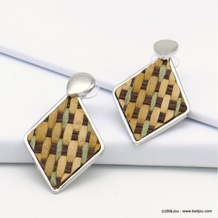 boucles d'oreilles métal géométrique losange papier tressé 0319198 boucles d'oreilles métal géométrique losange papier tressé 0319198