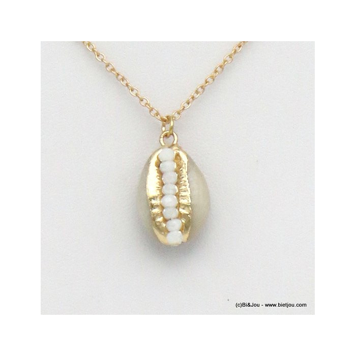 collier bijoux de plage coquillage cauri naturel perles cristal facettées 0119291 blanc