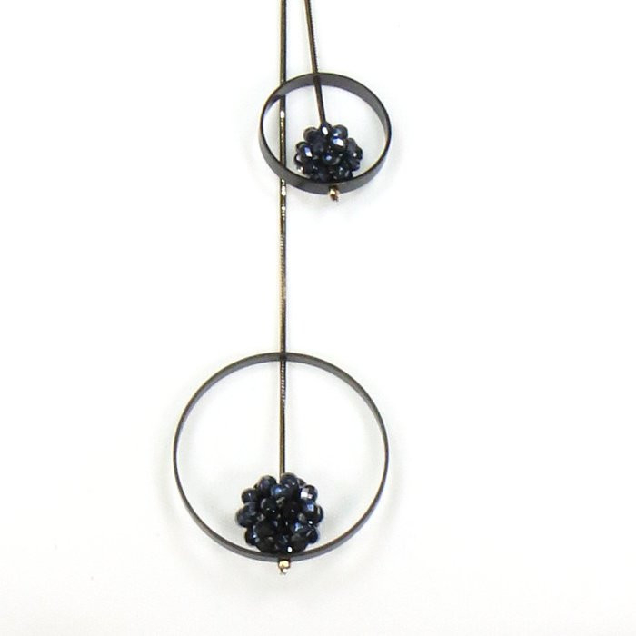collier forme Y pendentif anneaux métal boules cristal 0119514 noir collier forme Y pendentif anneaux métal boules cristal 0119514 noir