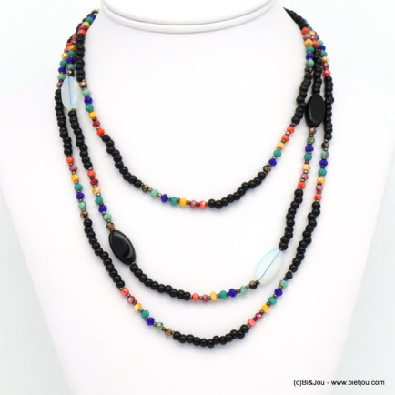 collier gypsy multi-niveaux pierre naturelle ovale cristal billes acrylique 0119622