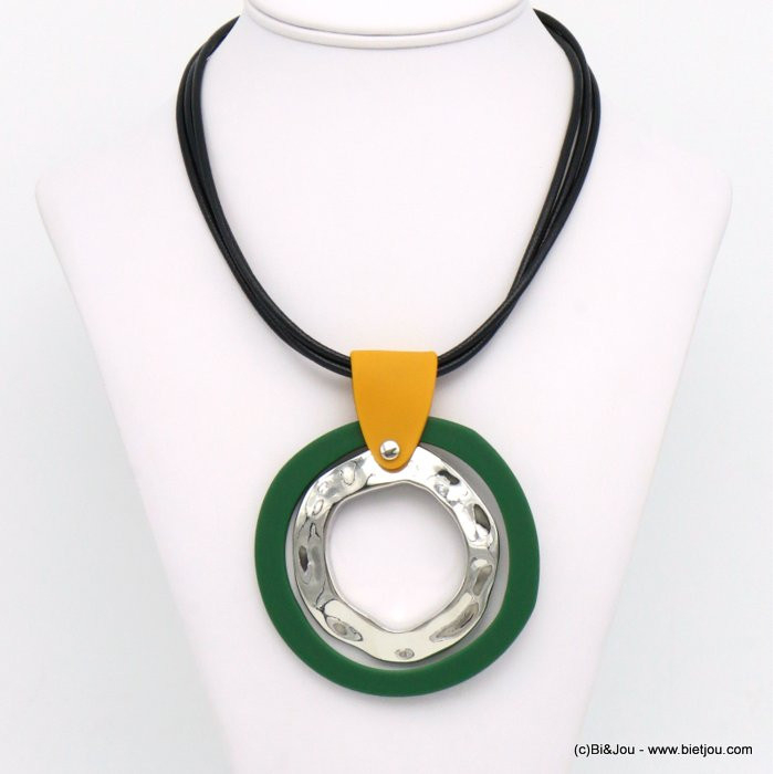 collier vintage anneaux résine métal martelé 0119589