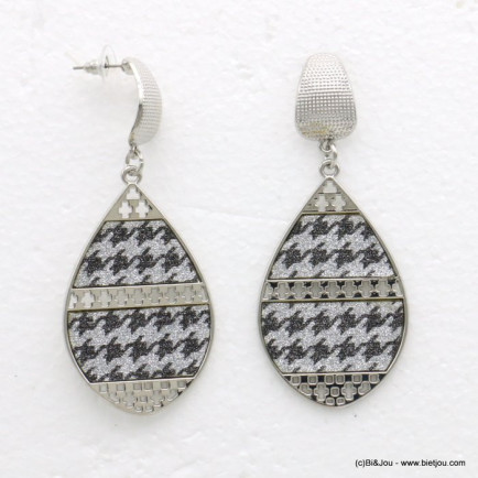 boucles d'oreilles XXL oversize gouttes pied-de-poule scintillant métal synthétique 0319594