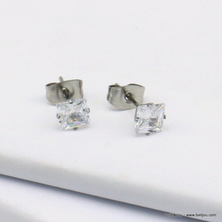 12 paires de puce d'oreilles carré zirconium noir & transparent acier inoxydable 5mm 0319538 noir/blanc