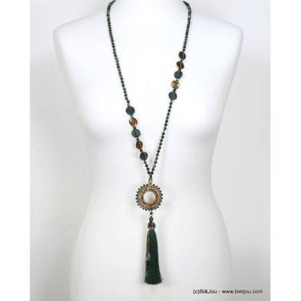 sautoir cristal sequins métal pendentif anneau strass pompon fil 0119551
