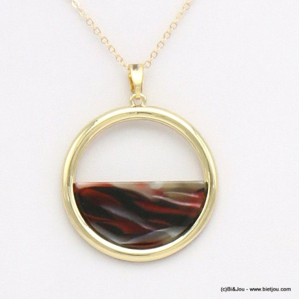 collier pendentif demi-lune écaille de tortue résine 0119624 rouge bordeaux