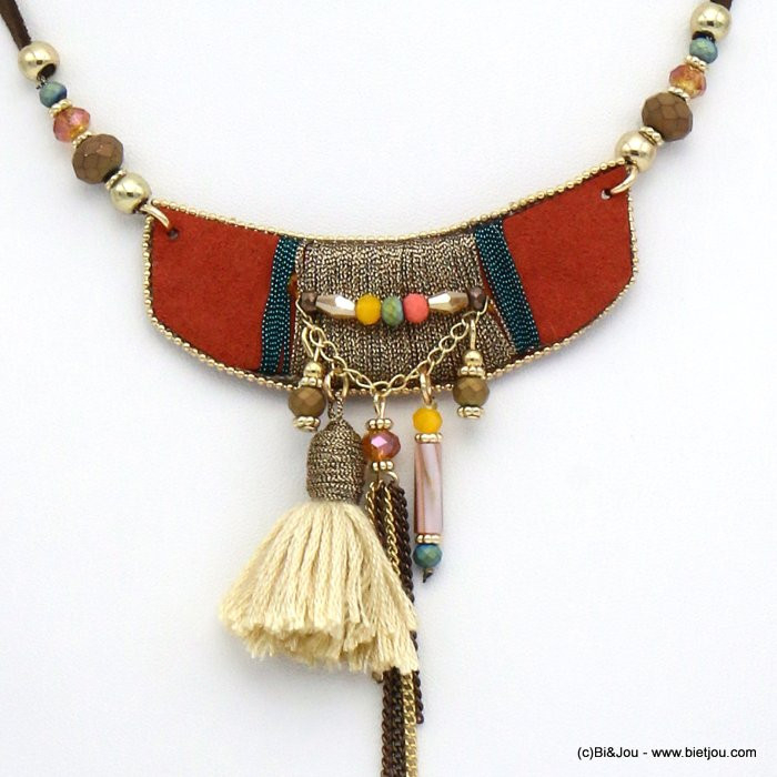collier folk pendentif rectangle suédine cristal pompon fil 0119542 rouge bordeaux collier folk pendentif rectangle suédine cristal pompon fil 0119542 rouge bordeaux