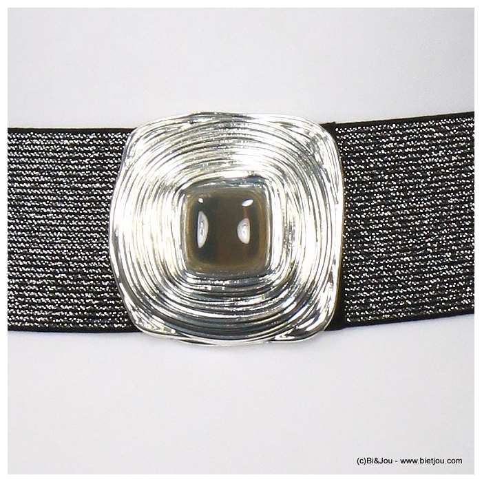 ceinture large paillette élastique boucle métal cabochon résine 0619534 argenté