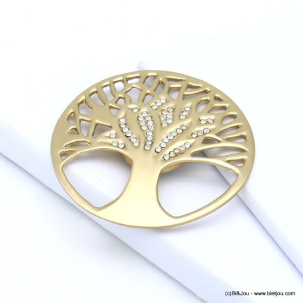 broche arbre de vie aimantée ronde métal mat strass 0519509