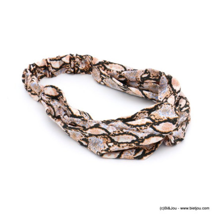 Bandeau cheveux turban imprimé serpent boa 0619587-marron