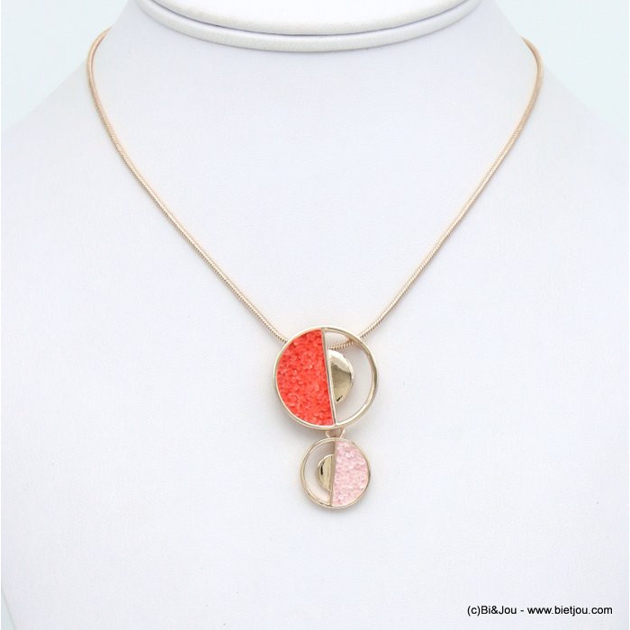 collier pendentif géométrique rond métal strass coloré 0120036
